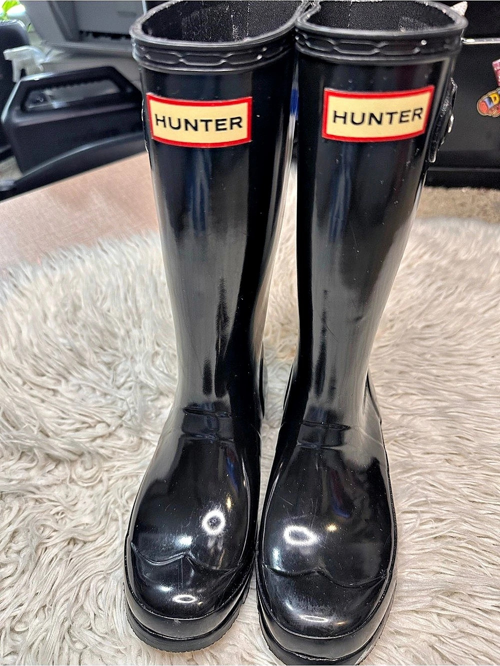 Hunter Original Gloss Kids Rain Boots Black Rain Boots US 3